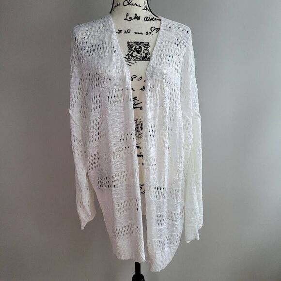 No Brand Sweaters - White open knit longer length cardigan open front boho minimalist beachy neutral